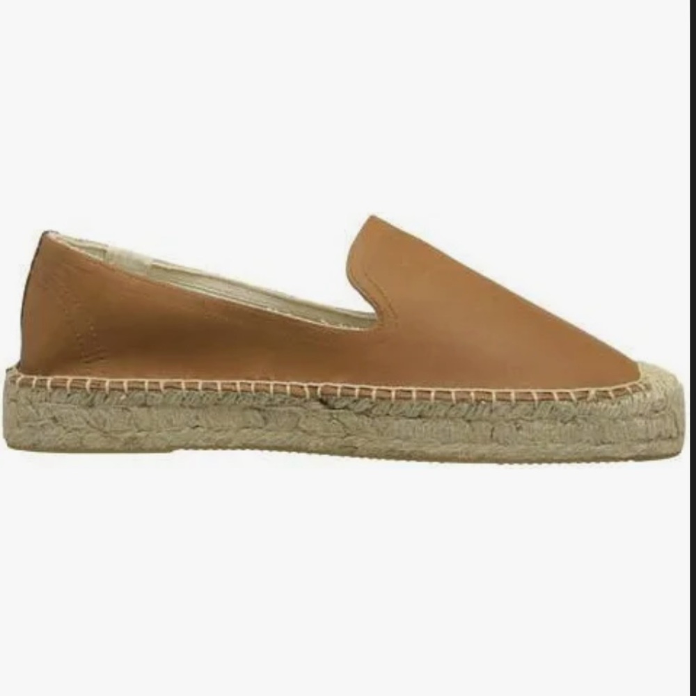 Soludos Platform Espadrille Leather Tan Smoking Slipper VGUC